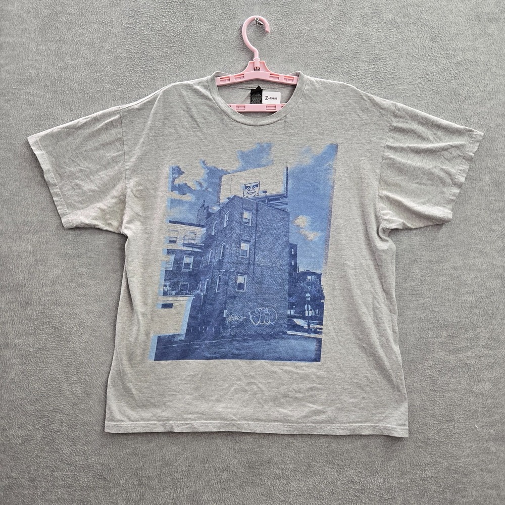 VINTAGE‎ Obey Men Shirt XL Gray Building Short Sleeve Logo Cotton Polyester Y2KK